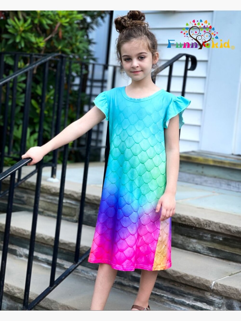 Girls Flutter Sleeve Nightgown Pajama Dress 5-12 Years - Picture 7 of 7